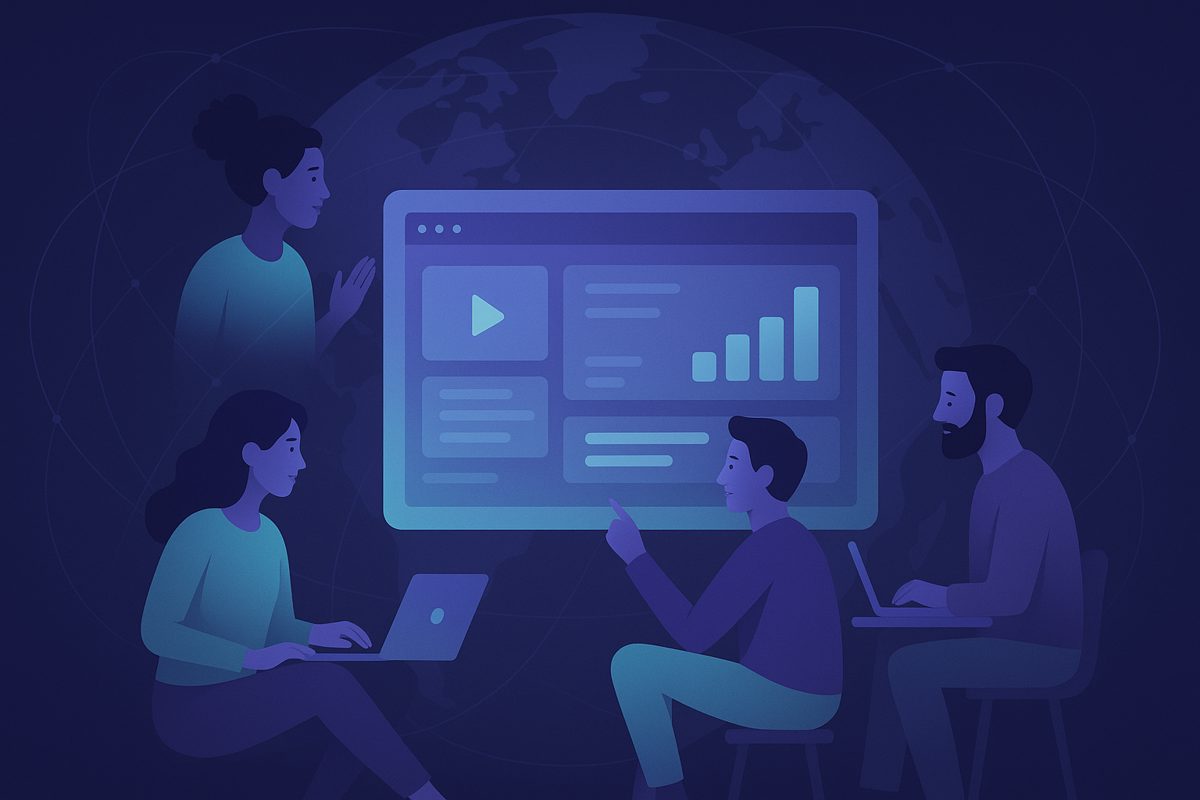 A remote team watching a shared desktop together