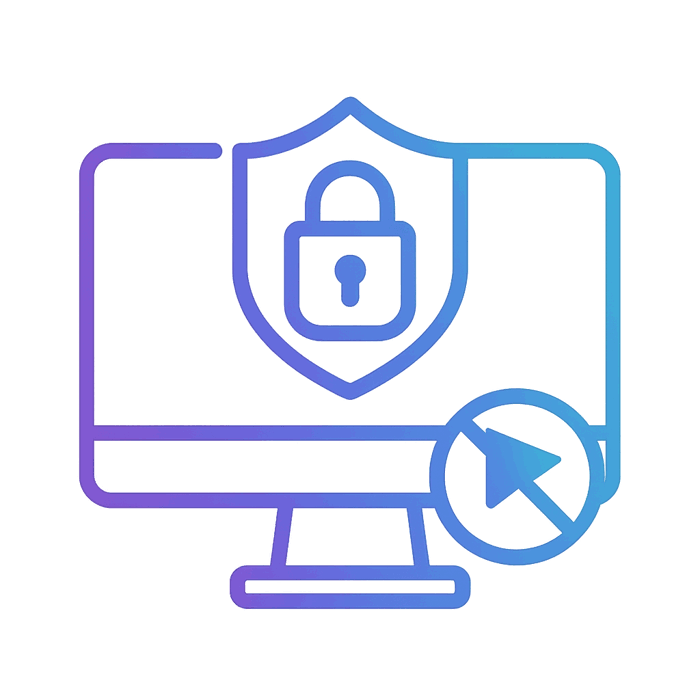 A monitor behind a shield with a crossed-out cursor